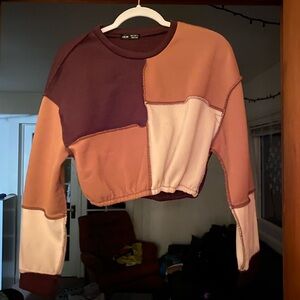 SHEIN Cropped Boxy Sweatshirt in Brown and Tan